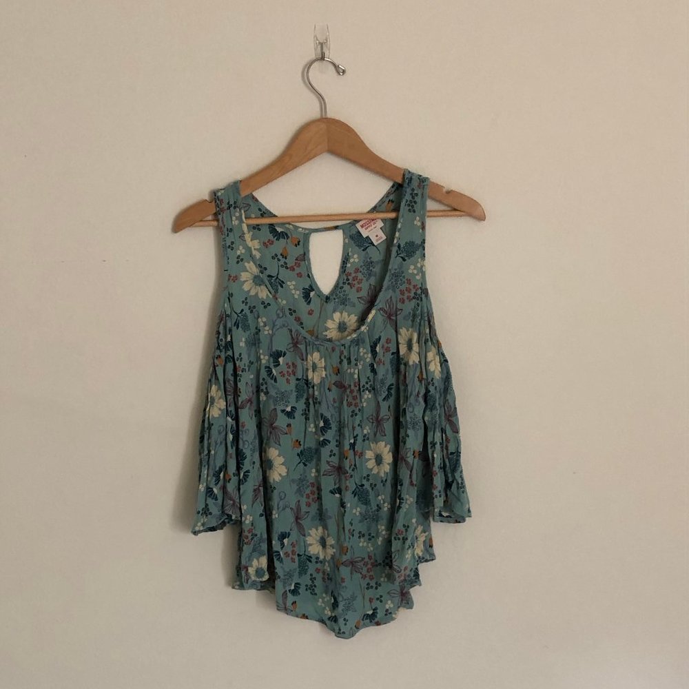 Mossimo | Blue Floral Print Cold Shoulder Top